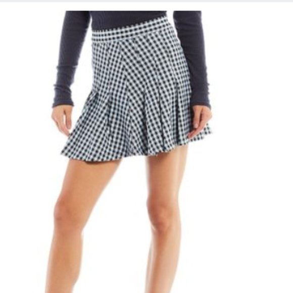 Free People Black Gingham Pleated Mini Skirt size 2 - Picture 4 of 5